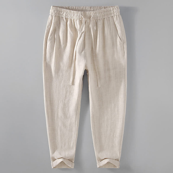 Buddha Stones Pantaloni corti a righe con coulisse, casual, primavera/estate, da uomo, affusolati e con tasche. - Beige - US/UK/AU42, EU52 (3XL) - image 2