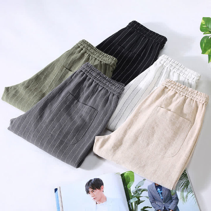 Buddha Stones Pantaloni corti a righe con coulisse, casual, primavera/estate, da uomo, affusolati e con tasche. - image 14