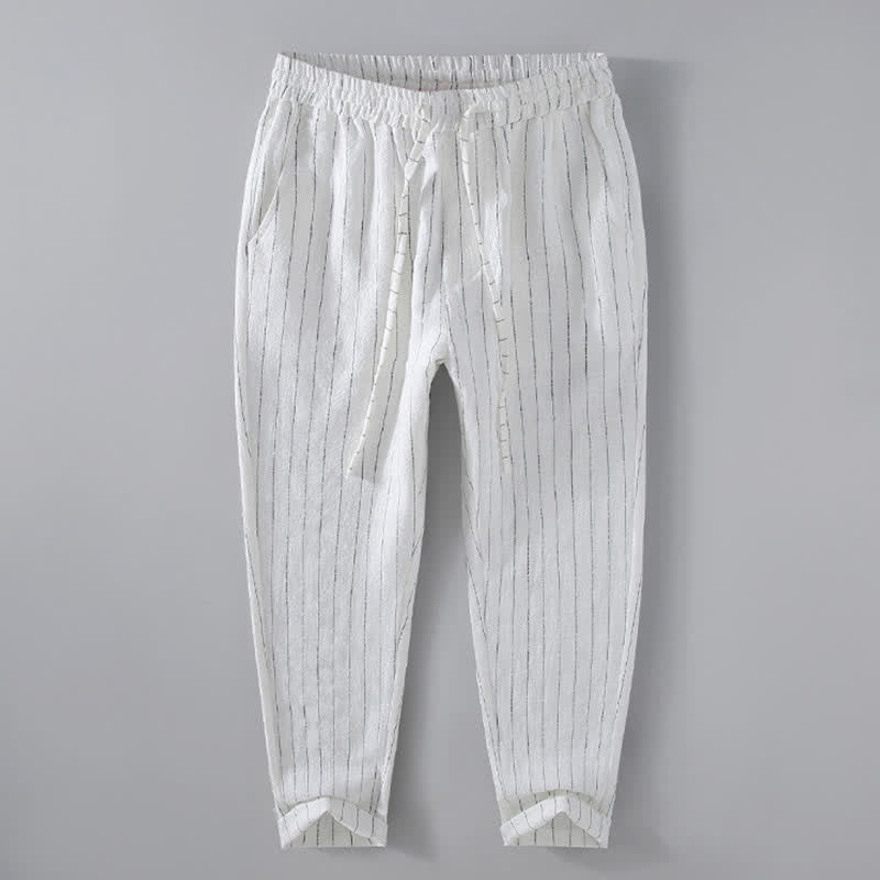 Buddha Stones Pantaloni corti a righe con coulisse, casual, primavera/estate, da uomo, affusolati e con tasche. - Bianco - US/UK/AU42, EU52 (3XL) - image 12