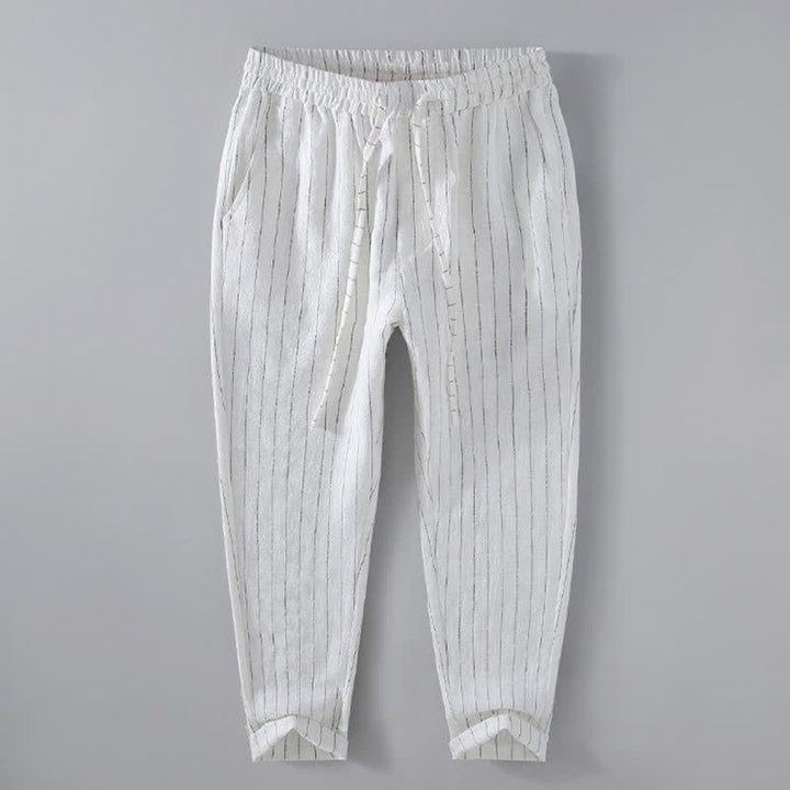 Buddha Stones Pantaloni corti a righe con coulisse, casual, primavera/estate, da uomo, affusolati e con tasche. - Bianco - US/UK/AU42, EU52 (3XL) - image 12