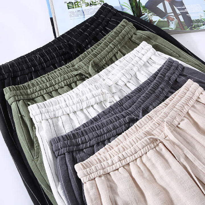 Buddha Stones Pantaloni corti a righe con coulisse, casual, primavera/estate, da uomo, affusolati e con tasche. - image 15