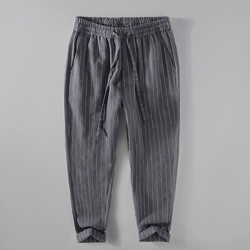Buddha Stones Pantaloni corti a righe con coulisse, casual, primavera/estate, da uomo, affusolati e con tasche. - Grigio tenue - US/UK/AU42, EU52 (3XL) - image 0
