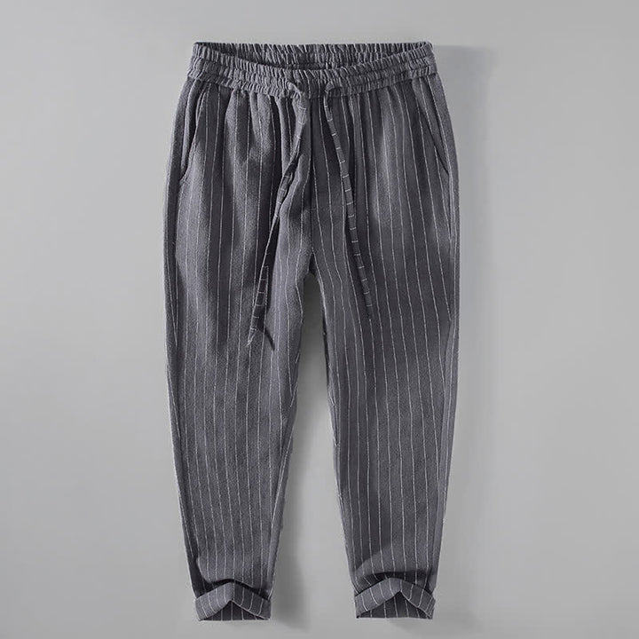 Buddha Stones Pantaloni corti a righe con coulisse, casual, primavera/estate, da uomo, affusolati e con tasche. - Grigio tenue - US/UK/AU42, EU52 (3XL) - image 0