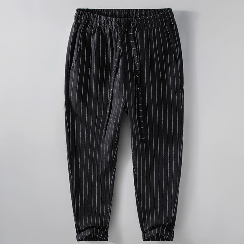 Buddha Stones Pantaloni corti a righe con coulisse, casual, primavera/estate, da uomo, affusolati e con tasche. - Nero - US/UK/AU42, EU52 (3XL) - image 1