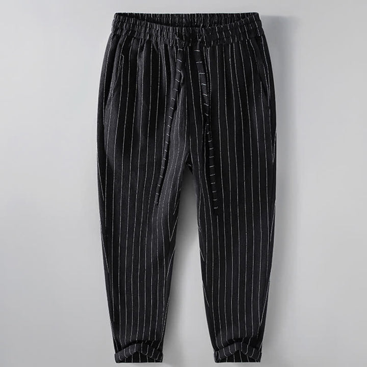 Buddha Stones Pantaloni corti a righe con coulisse, casual, primavera/estate, da uomo, affusolati e con tasche. - Nero - US/UK/AU42, EU52 (3XL) - image 1