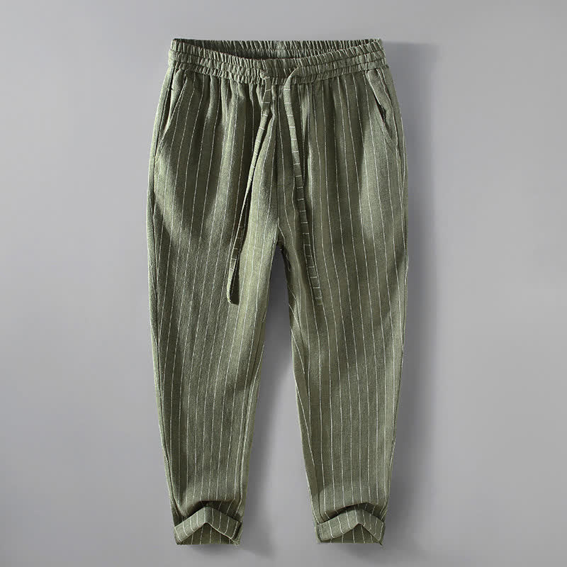 Buddha Stones Pantaloni corti a righe con coulisse, casual, primavera/estate, da uomo, affusolati e con tasche. - Verde oliva - US/UK/AU42, EU52 (3XL) - image 11