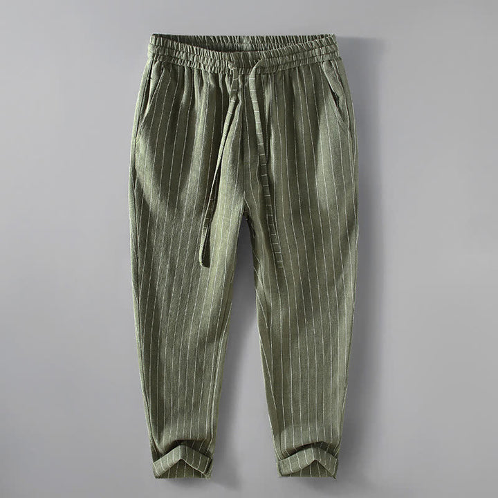 Buddha Stones Pantaloni corti a righe con coulisse, casual, primavera/estate, da uomo, affusolati e con tasche. - Verde oliva - US/UK/AU42, EU52 (3XL) - image 11