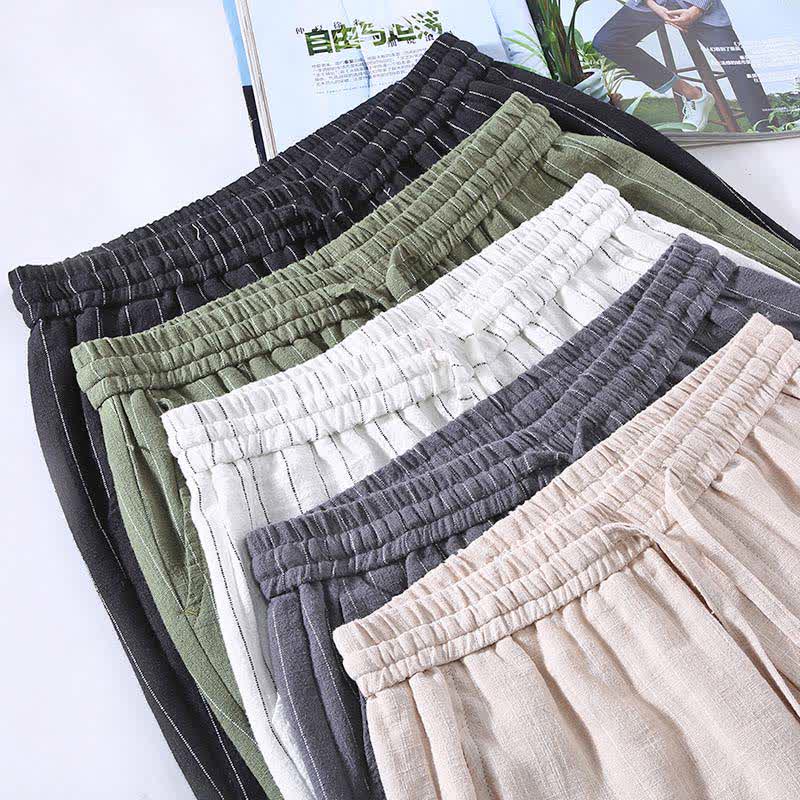 Buddha Stones Pantaloni corti a righe con coulisse, casual, primavera/estate, da uomo, affusolati e con tasche. - image 13