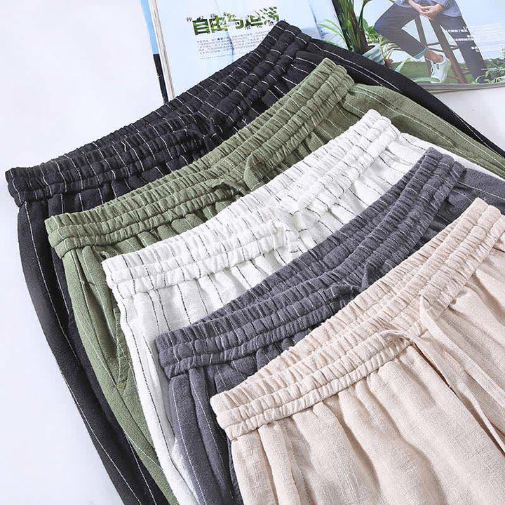 Buddha Stones Pantaloni corti a righe con coulisse, casual, primavera/estate, da uomo, affusolati e con tasche. - image 13