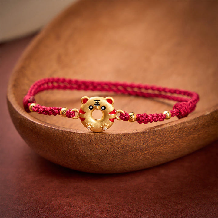 Buddha Stones Bracciale regolabile con cordino rosso intrecciato a mano e fibbia della pace a forma di tigre in rame, per radicamento e messa a terra. - image 3