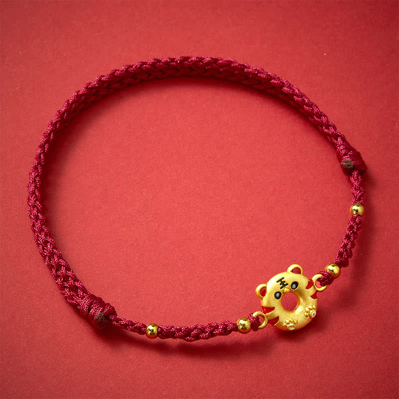 Buddha Stones Bracciale regolabile con cordino rosso intrecciato a mano e fibbia della pace a forma di tigre in rame, per radicamento e messa a terra. - Fibbia della Pace (Circonferenza del polso: 5,5–6,7 pollici/14–17 cm) - image 0