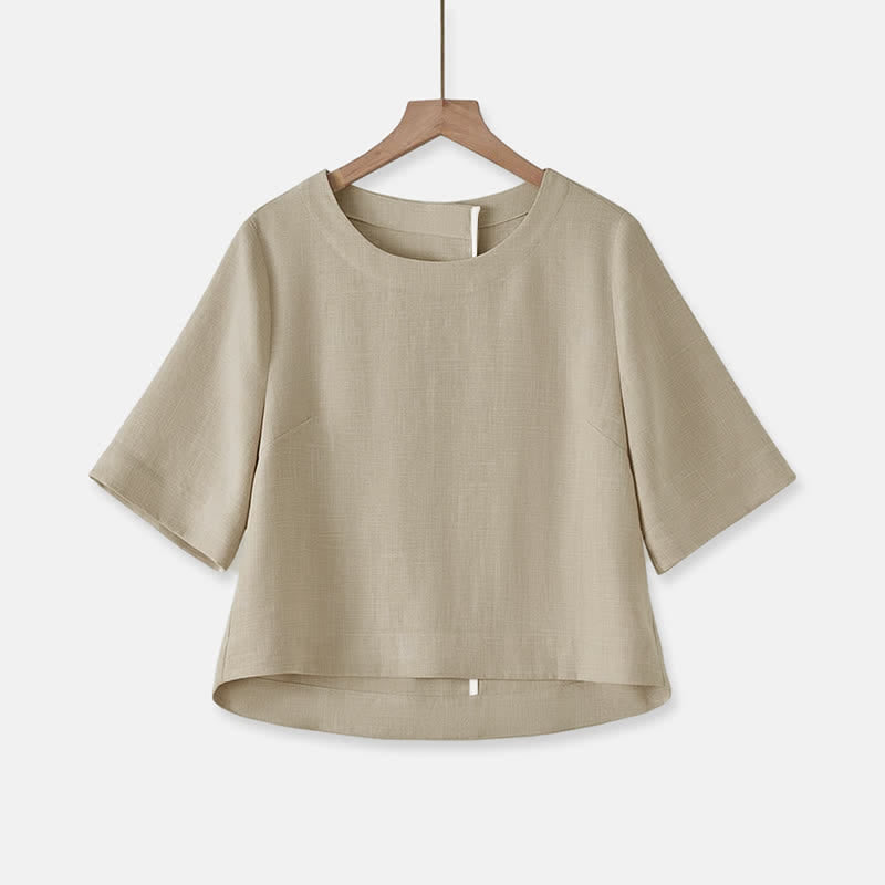 Buddha Stones T-shirt da donna estiva casual minimalista a girocollo, tinta unita, a maniche corte. - Tan - US12, UK/AU16, EU44 (2XL) - image 0