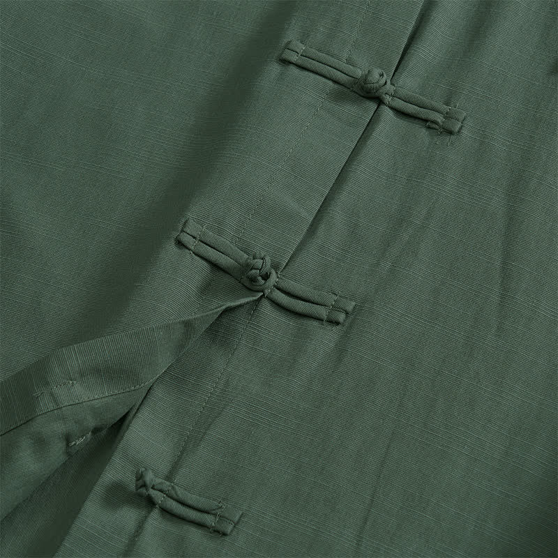 Buddha Stones Camicia da uomo estiva casual a maniche corte con bottoni a rana, tinta unita e tasche applicate, stile Tang. - image 12