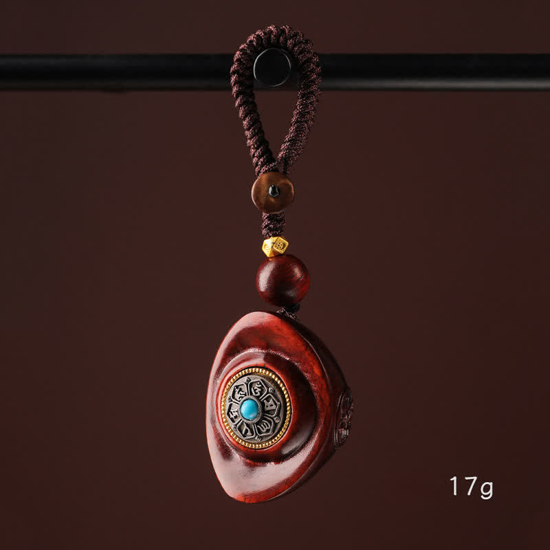 Buddha Stones Portachiavi con saggezza Om Mani Padme Hum Yuanbao in legno di sandalo rosso - image 1