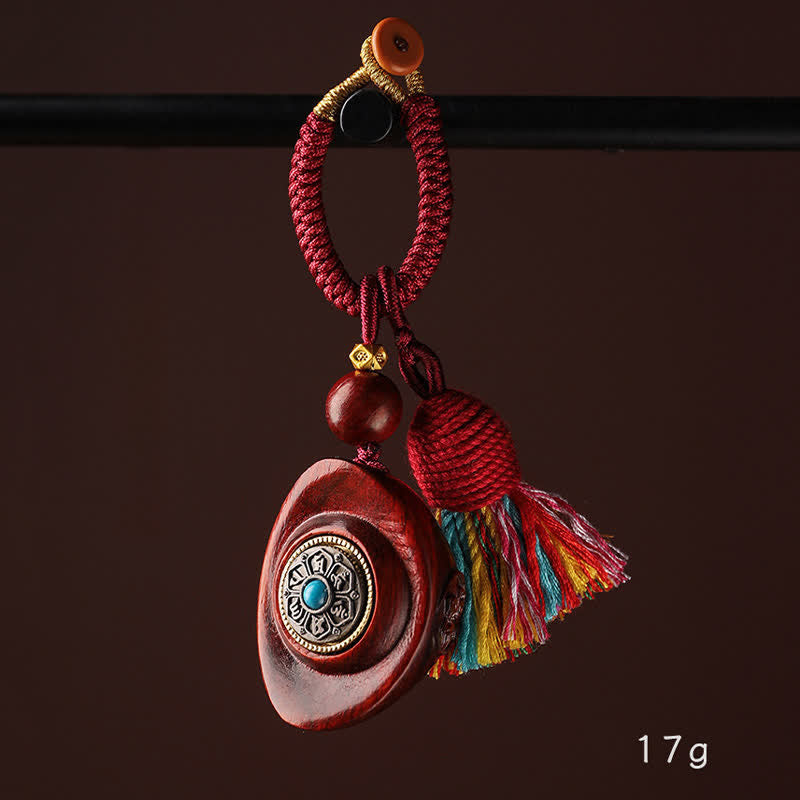 Buddha Stones Portachiavi con saggezza Om Mani Padme Hum Yuanbao in legno di sandalo rosso - image 8