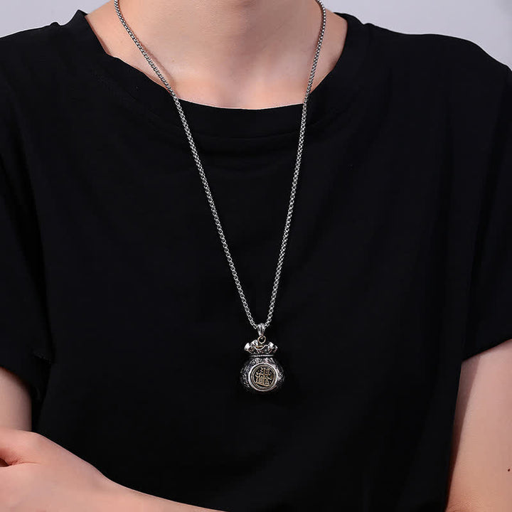 Buddha Stones Collana con ciondolo a forma di borsa della fortuna con personaggio Fu in rame e messa a terra - image 2
