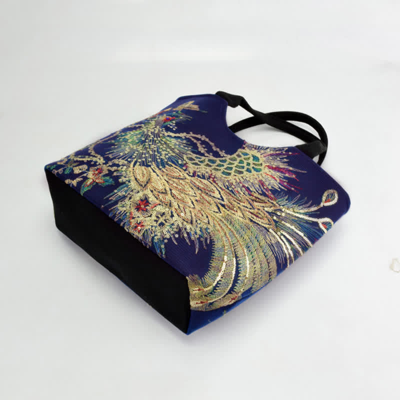 Borsa tote con ricamo a doppia faccia e motivo pavone Buddha Stones, borsa a tracolla, borsa a spalla - image 6