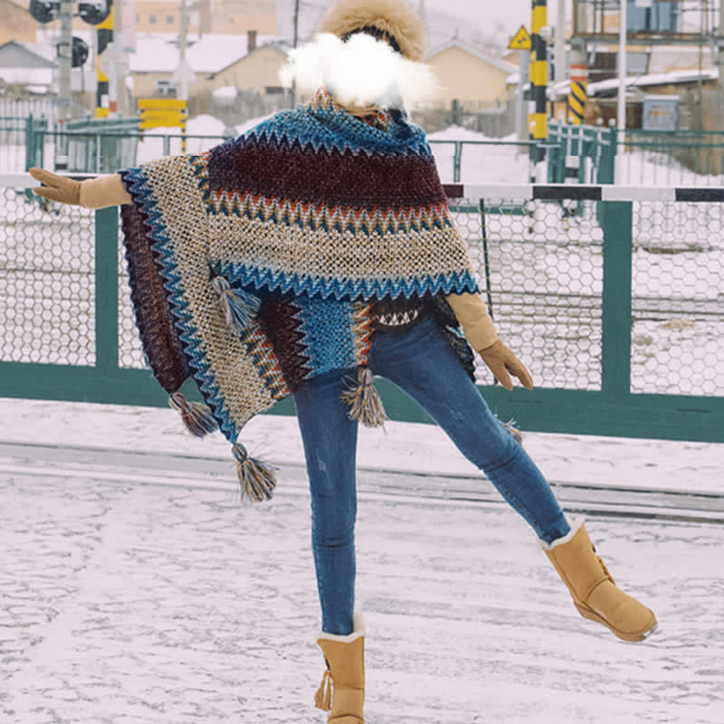 Sciarpa tibetana con Buddha Stones , blu, beige e rossa, con motivo ondulato, calda e invernale, con nappe. - image 7