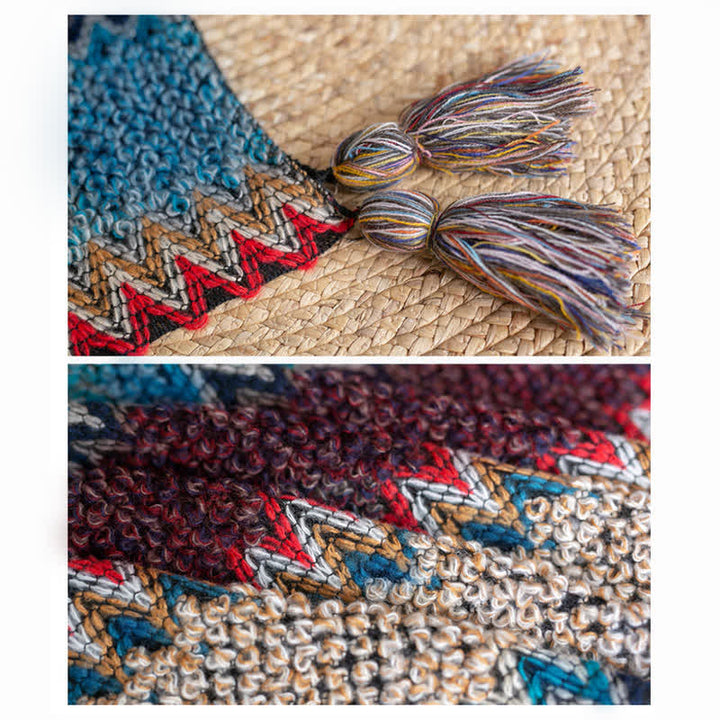 Sciarpa tibetana con Buddha Stones , blu, beige e rossa, con motivo ondulato, calda e invernale, con nappe. - image 11