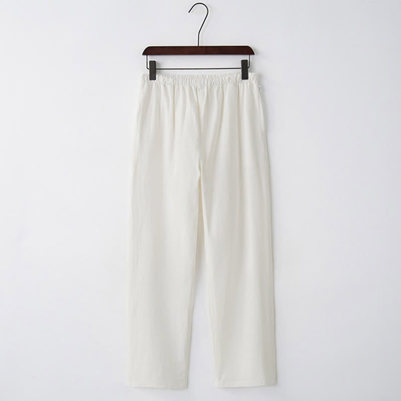 Pantaloni casual da uomo Buddha Stones in cotone tinta unita con coulisse e tasche - Bianco - US/UK/AU44, EU54 (4XL)  - image 8