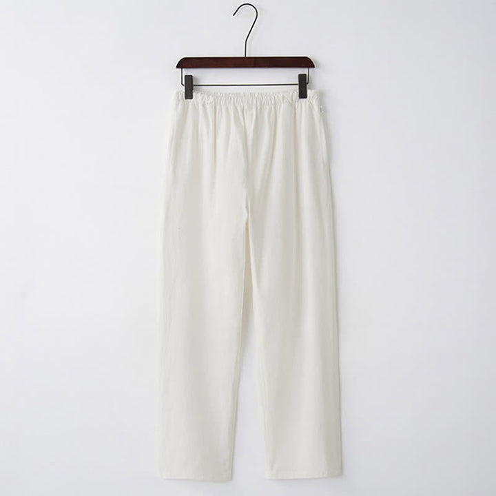 Pantaloni casual da uomo Buddha Stones in cotone tinta unita con coulisse e tasche - Bianco - US/UK/AU44, EU54 (4XL)  - image 8