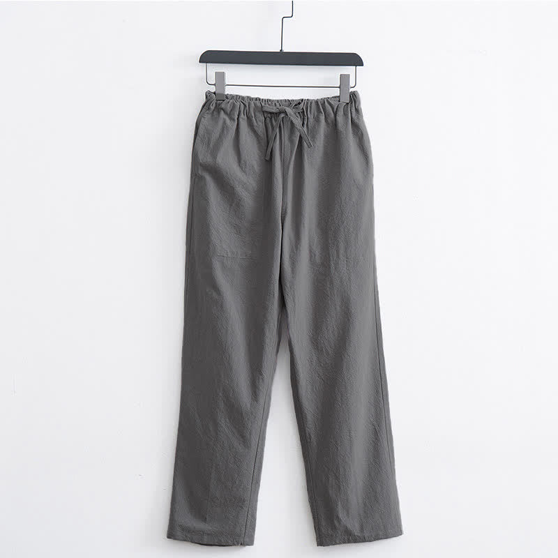 Pantaloni casual da uomo Buddha Stones in cotone tinta unita con coulisse e tasche - Grigio chiaro - US/UK/AU44, EU54 (4XL)  - image 12