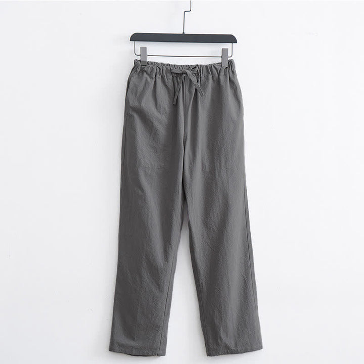 Pantaloni casual da uomo Buddha Stones in cotone tinta unita con coulisse e tasche - Grigio chiaro - US/UK/AU44, EU54 (4XL)  - image 12