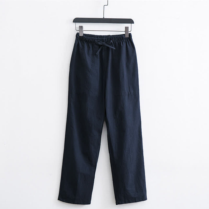 Pantaloni casual da uomo Buddha Stones in cotone tinta unita con coulisse e tasche - Blu notte - US/UK/AU44, EU54 (4XL)  - image 11