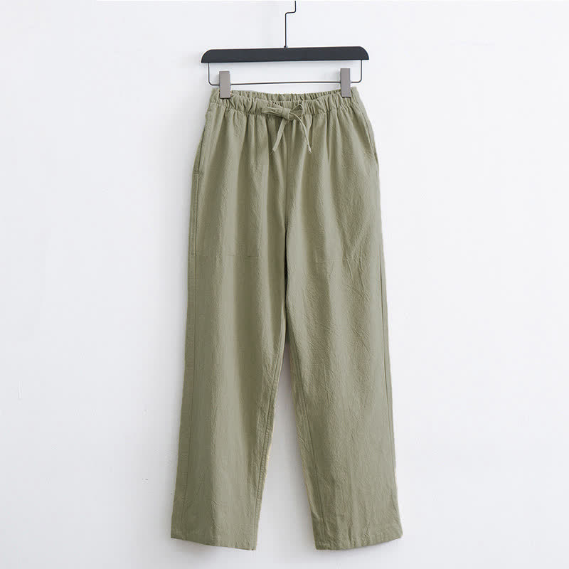 Pantaloni casual da uomo Buddha Stones in cotone tinta unita con coulisse e tasche - GialloVerde - US/UK/AU44, EU54 (4XL)  - image 0