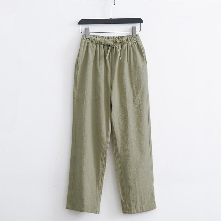 Pantaloni casual da uomo Buddha Stones in cotone tinta unita con coulisse e tasche - GialloVerde - US/UK/AU44, EU54 (4XL)  - image 0