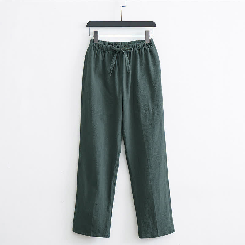Pantaloni casual da uomo Buddha Stones in cotone tinta unita con coulisse e tasche - Verde scuro - US/UK/AU44, EU54 (4XL)  - image 10