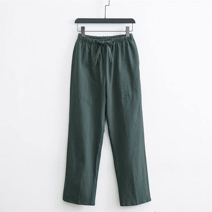 Pantaloni casual da uomo Buddha Stones in cotone tinta unita con coulisse e tasche - Verde scuro - US/UK/AU44, EU54 (4XL)  - image 10