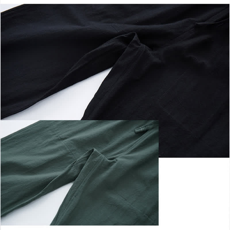 Pantaloni casual da uomo Buddha Stones in cotone tinta unita con coulisse e tasche - image 6