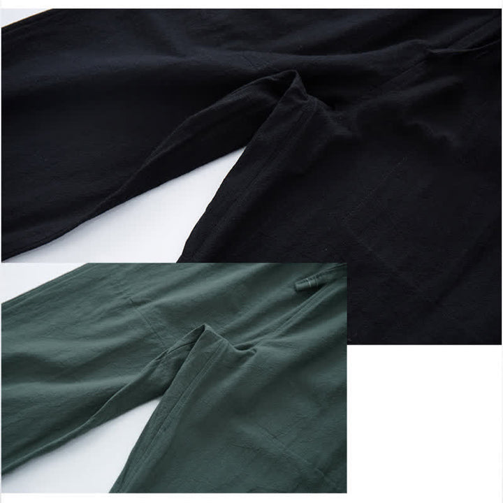 Pantaloni casual da uomo Buddha Stones in cotone tinta unita con coulisse e tasche - image 6