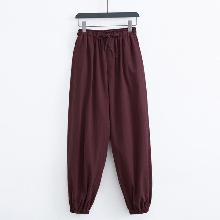 Pantaloni harem da uomo casual in cotone tinta unita con motivo Buddha Stones e tasche - Marrone - US/UK/AU44, EU54 (4XL) - image 9