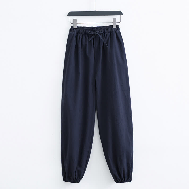 Pantaloni harem da uomo casual in cotone tinta unita con motivo Buddha Stones e tasche - Blu notte - US/UK/AU44, EU54 (4XL) - image 7