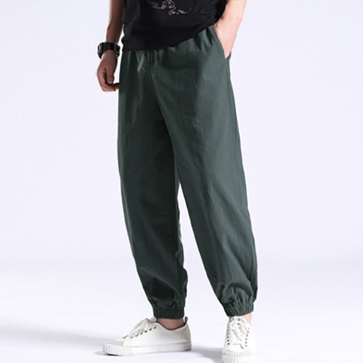 Pantaloni harem da uomo casual in cotone tinta unita con motivo Buddha Stones e tasche - image 11