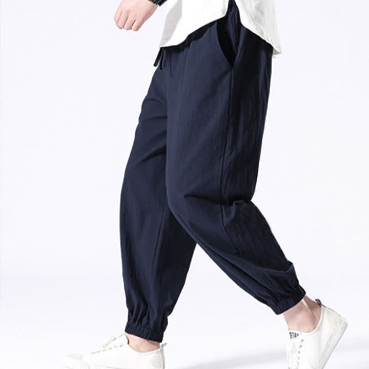 Pantaloni harem da uomo casual in cotone tinta unita con motivo Buddha Stones e tasche - image 8