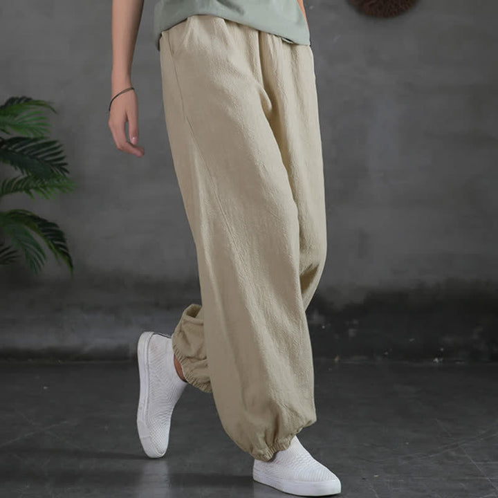 Pantaloni da donna in ramia, lino e cotone, tinta unita, con tasche, con stampa Buddha Stones. - Biancheria - US6， UK/AU10，EU38 (L) - image 11