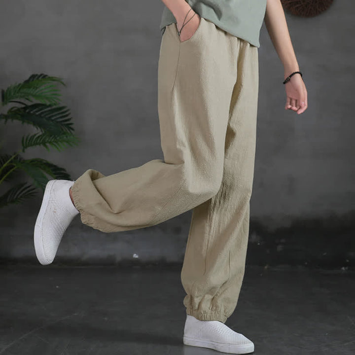 Pantaloni da donna in ramia, lino e cotone, tinta unita, con tasche, con stampa Buddha Stones. - image 13