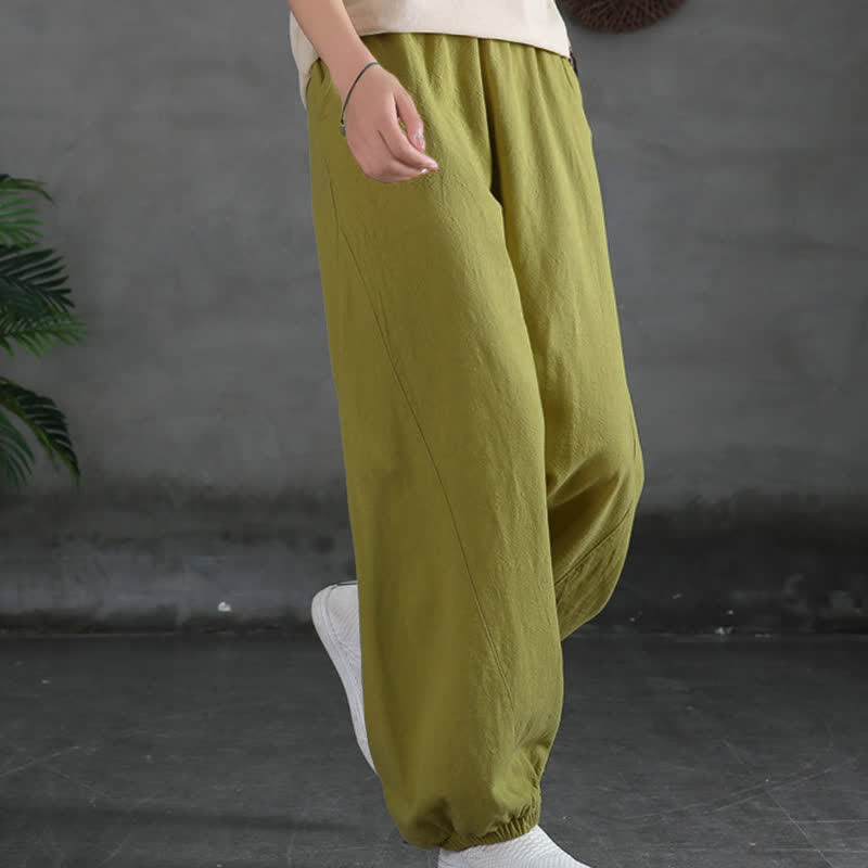 Pantaloni da donna in ramia, lino e cotone, tinta unita, con tasche, con stampa Buddha Stones. - image 24
