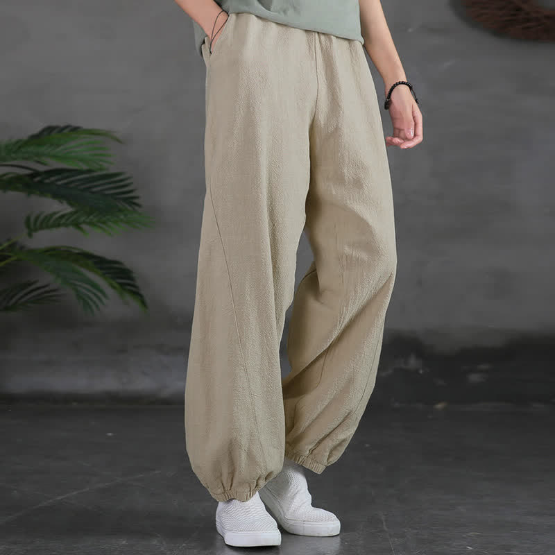 Pantaloni da donna in ramia, lino e cotone, tinta unita, con tasche, con stampa Buddha Stones. - image 12