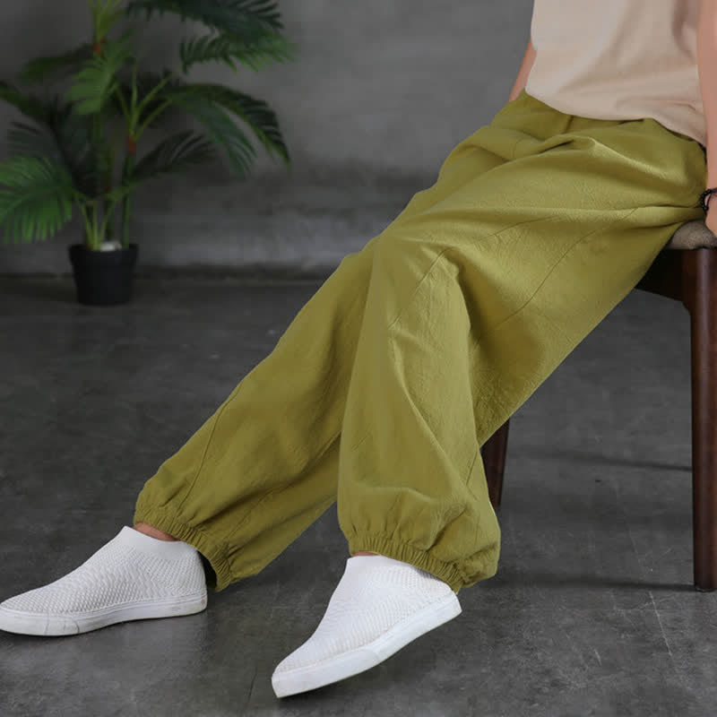 Pantaloni da donna in ramia, lino e cotone, tinta unita, con tasche, con stampa Buddha Stones. - image 23