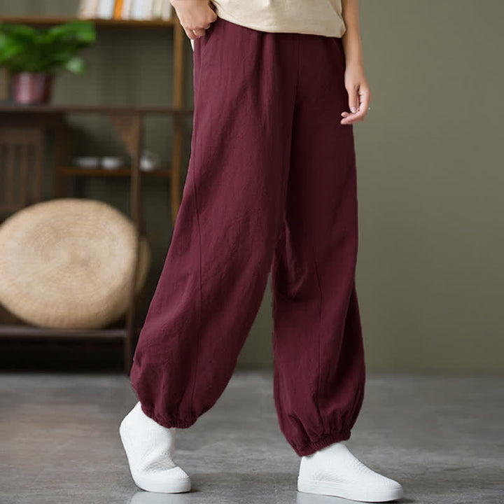 Pantaloni da donna in ramia, lino e cotone, tinta unita, con tasche, con stampa Buddha Stones. - image 58
