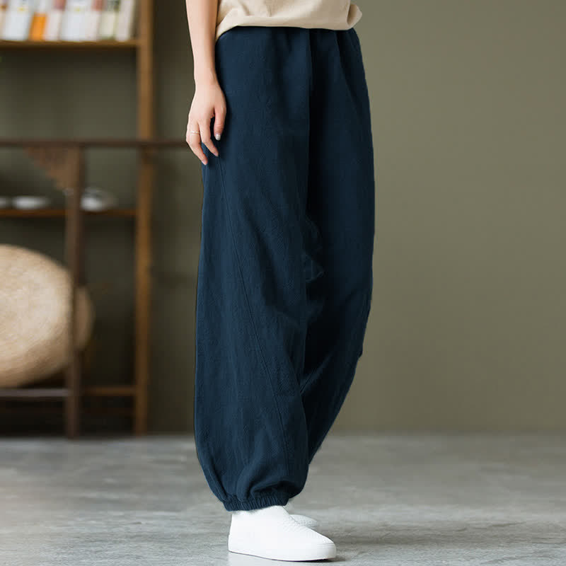 Pantaloni da donna in ramia, lino e cotone, tinta unita, con tasche, con stampa Buddha Stones. - image 48
