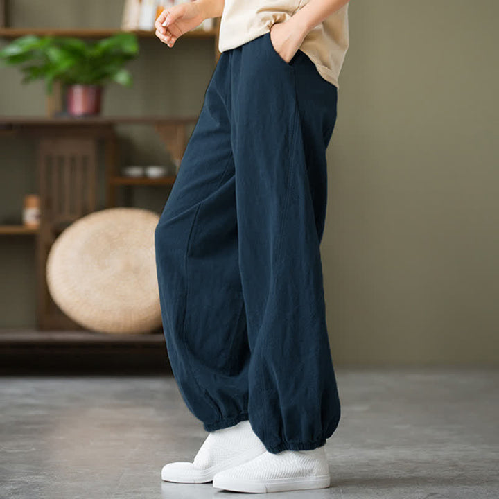 Pantaloni da donna in ramia, lino e cotone, tinta unita, con tasche, con stampa Buddha Stones. - image 51