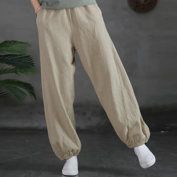Pantaloni da donna in ramia, lino e cotone, tinta unita, con tasche, con stampa Buddha Stones. - image 16