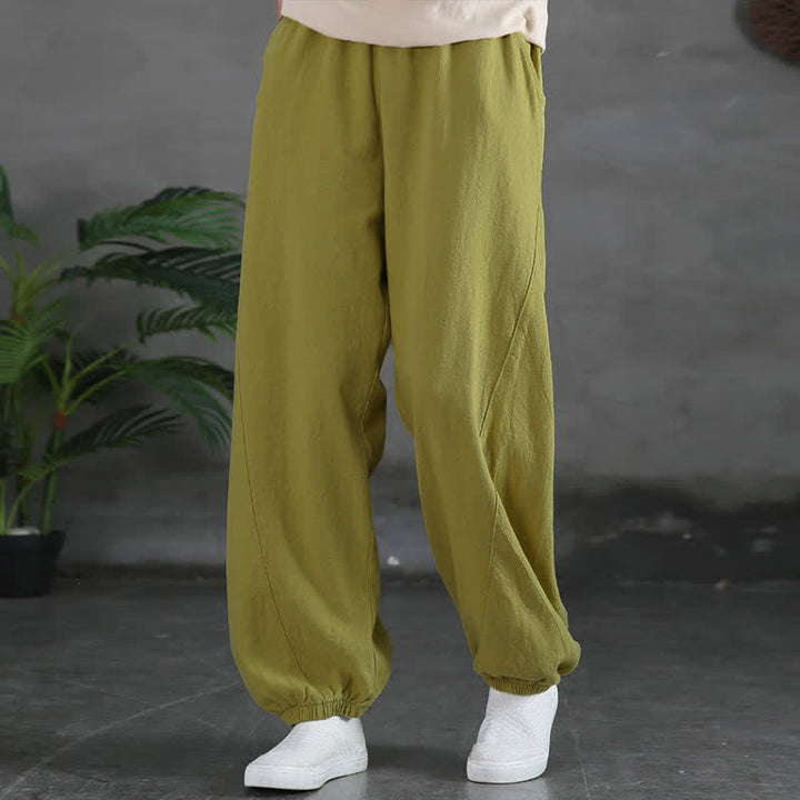 Pantaloni da donna in ramia, lino e cotone, tinta unita, con tasche, con stampa Buddha Stones. - image 25