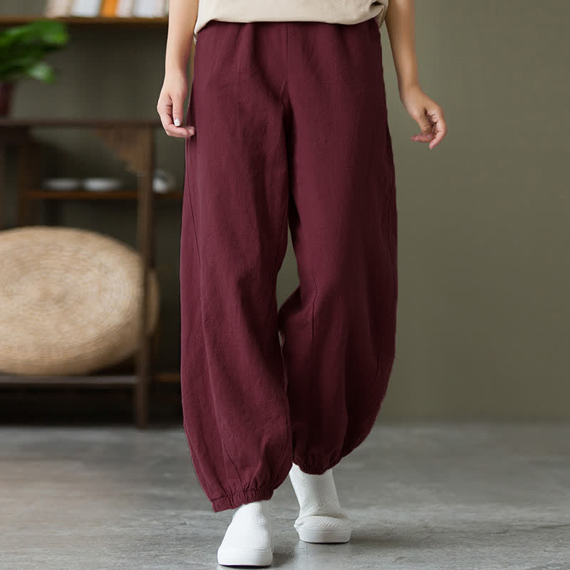 Pantaloni da donna in ramia, lino e cotone, tinta unita, con tasche, con stampa Buddha Stones. - image 59