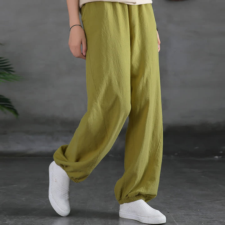 Pantaloni da donna in ramia, lino e cotone, tinta unita, con tasche, con stampa Buddha Stones. - image 26